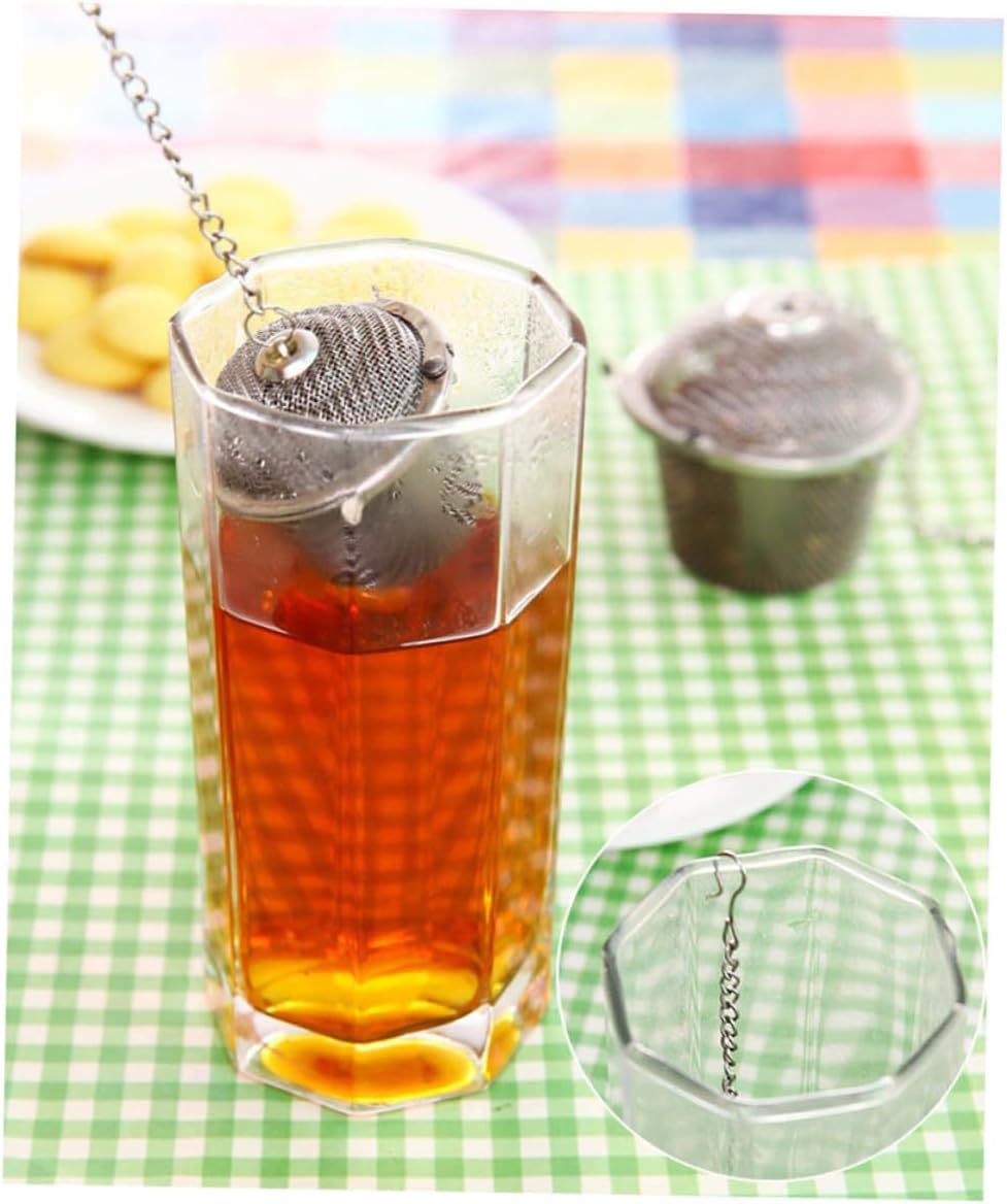 Stainless Steel Tea Infuser Medium Fine Mesh Reusable Loose Leaf Strainer with Lid Extended Chain Hook for Herbal Tea Coffee Brewing