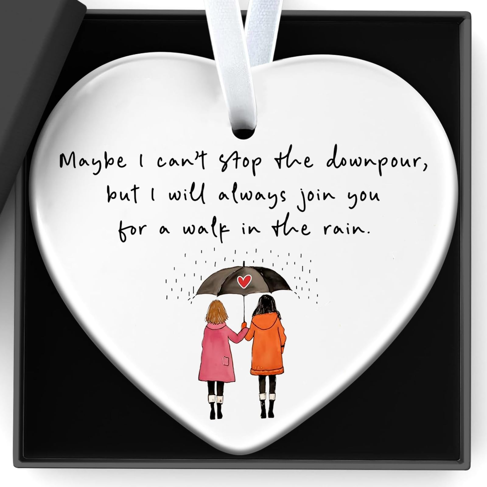 Qylazune Women's Red Friendship Gifts For Maybe I Can't Stop The Downpour, But I Will Always Join You For A Walk In The Rain Hard Times Sympathy Support Friendship Keepsake Gift For Birthday