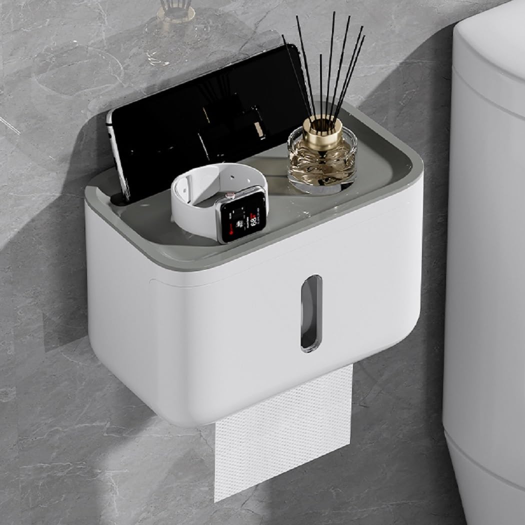 Srxes Self Adhesive Toilet Paper Holder for Bathroom with Mobile Stand, Wall Mounted Tissue Paper Holder, Toilet Paper Roll Holder for Bathroom, Bathroom Accessories (White)