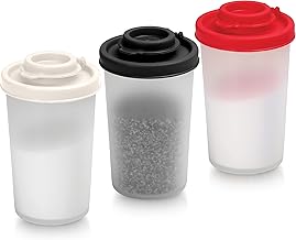 Salt and Pepper Shakers Moisture Proof Salt Shaker to go Camping Picnic Outdoors Kitchen Lunch Boxes Travel Spice Set Clear with Colored lids Plastic Airtight Spice Jar Dispenser (Large, Set of 3)