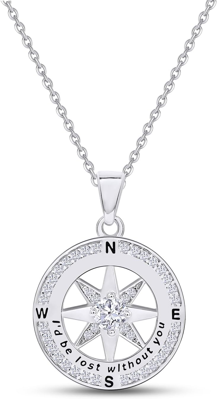 SAVEARTH DIAMONDS 18K Gold Plated Compass Necklace for Women| Moissanite Diamond I'd be lost Without You, Pendant Necklace | Compass Jewelry For Her| 18+2” Adjustable Chain (0.60 Cttw)