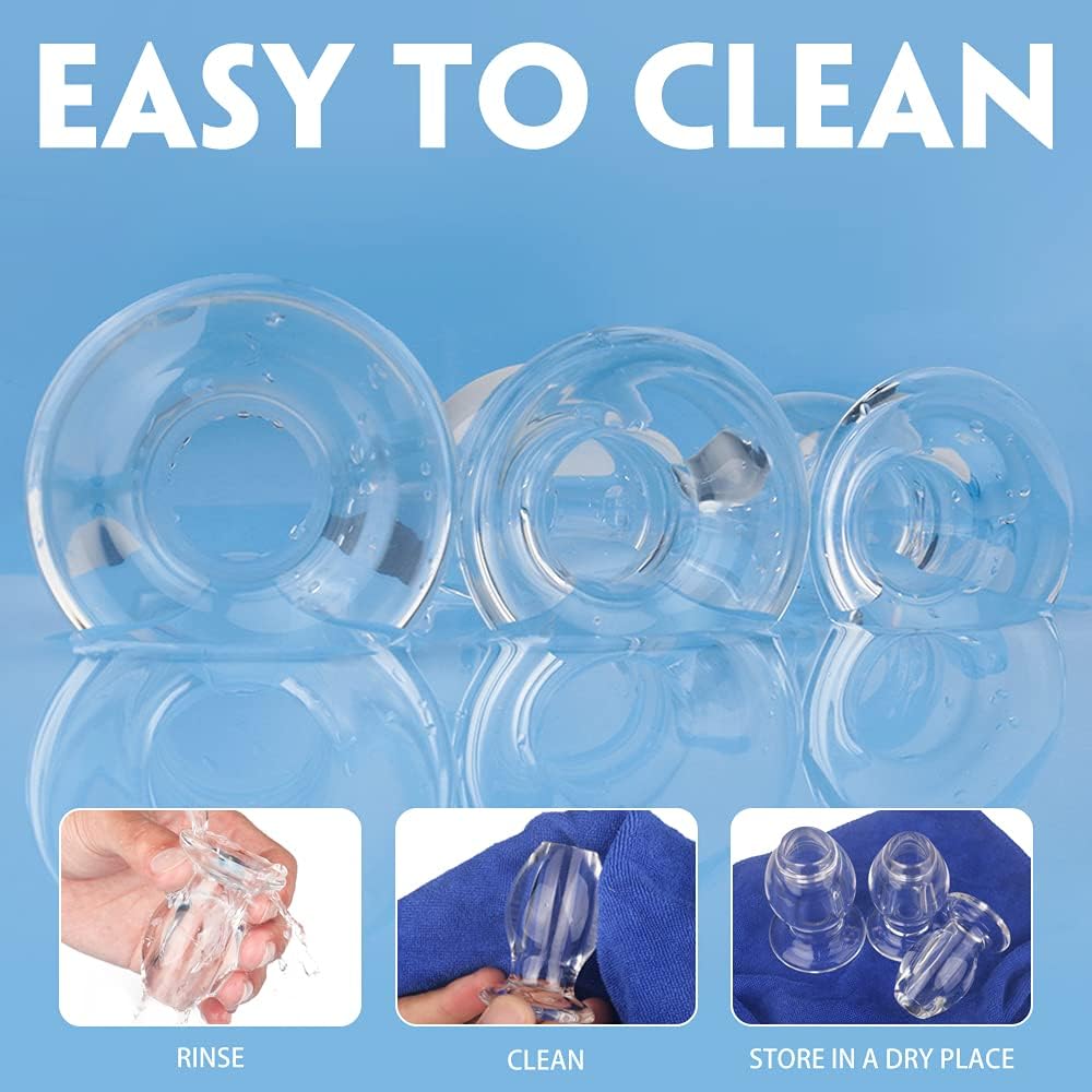 Acrylic Glass Hollow Tunnel Butt Play Anal Plug Set, Clear Small Large Big But Trainer Anus Plug Stretcher Kits for Men and Women, Adult Sex Gay Lesbian Toys for Couple Beginner(3 Pics)