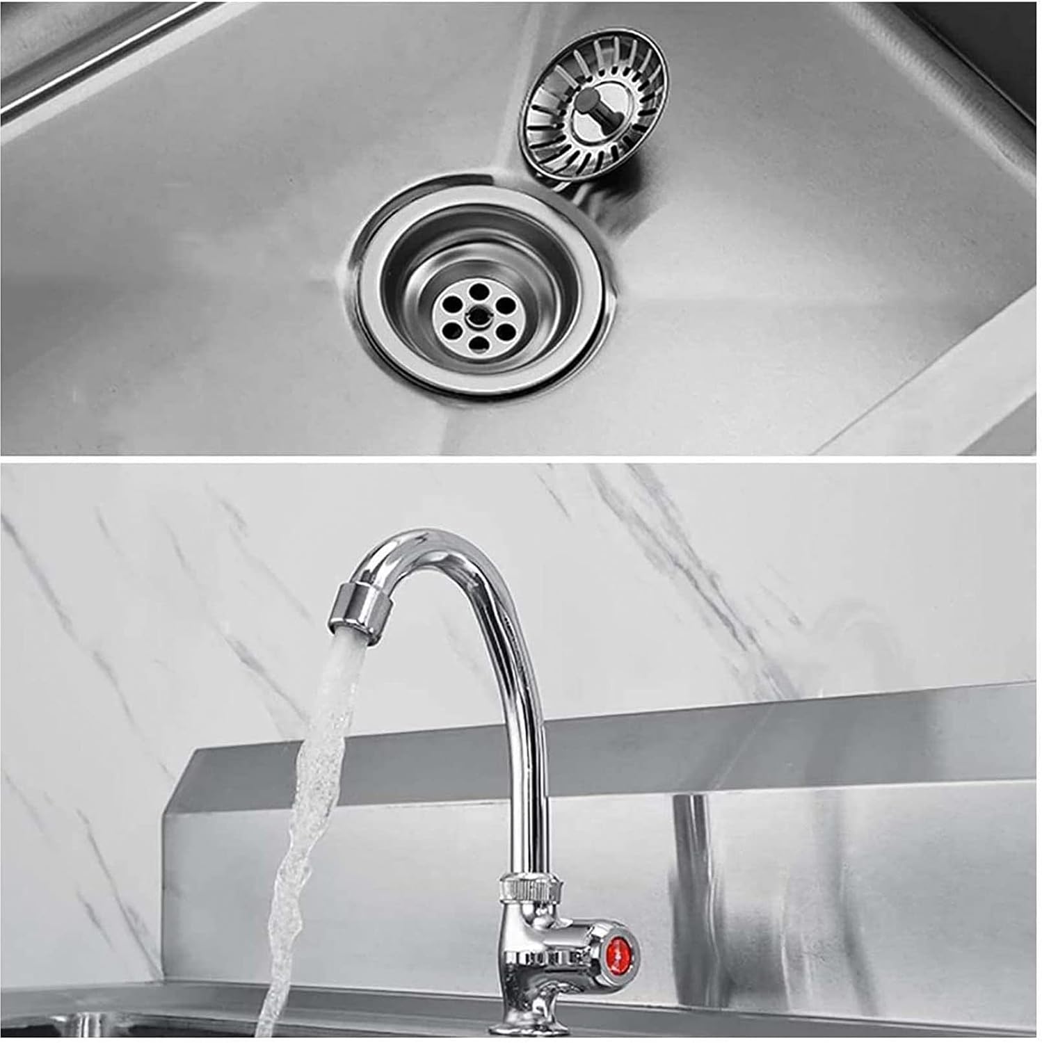 Freestanding Utility Sink Laundry Tub for Laundry Room/Garage Washing with Faucet, Stainless-Steel Single Bowl Slop Sink Wash Station for Indoor Outdoor, Restaurant