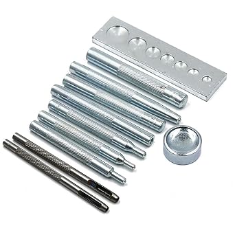 11 PCS Leather Craft Die Punch Hole Snap Rivet Button Base Hand Tool