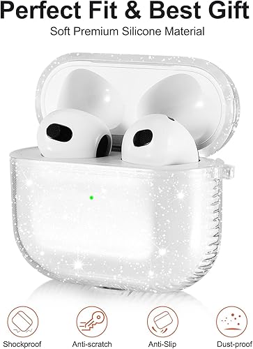 Vista 13 de KOREDA Funda compatible con AirPods 3 2021 de 3ª generación, funda protectora transparente de TPU suave y transparente con llavero para AirPod 3,