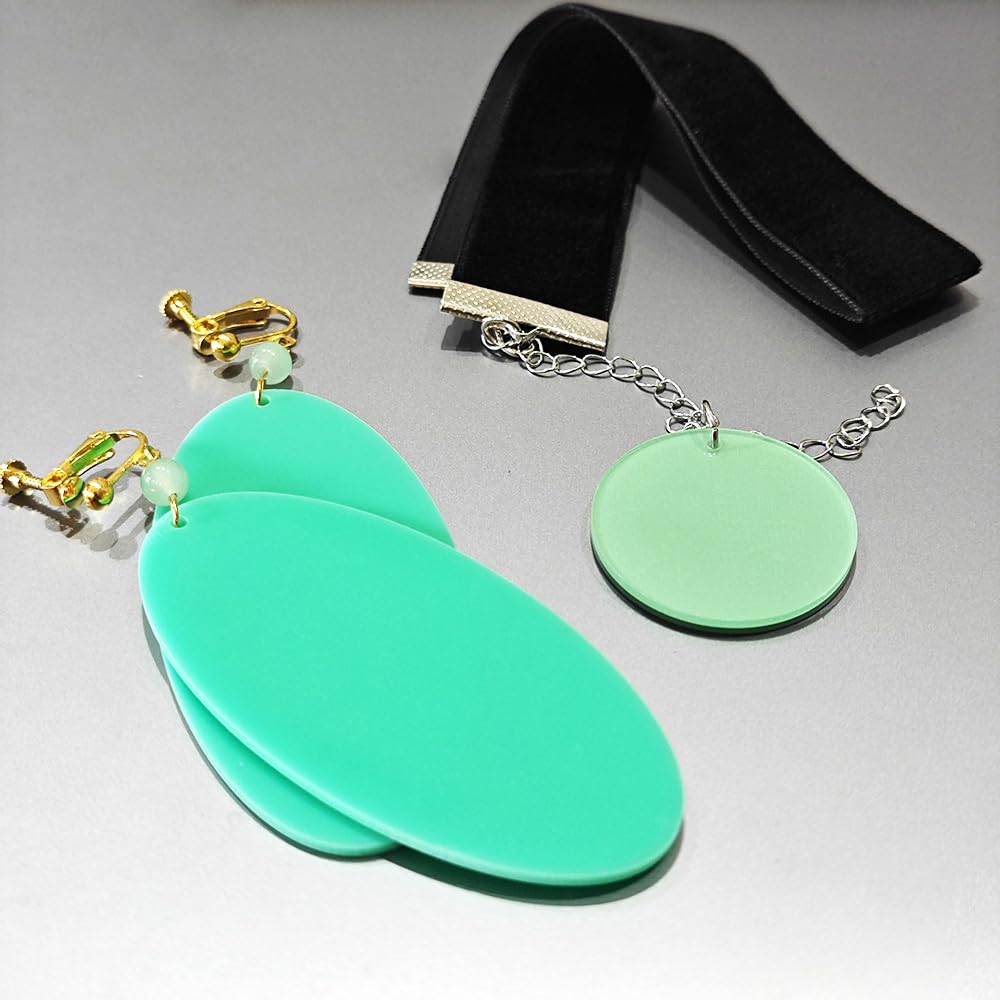 JCvCX Momo Ayase Cosplay Ear Clips Green Circular Earrings Choker Cloth Necklace Adult Unisex for Party Halloween Cosplay Comic Convetion