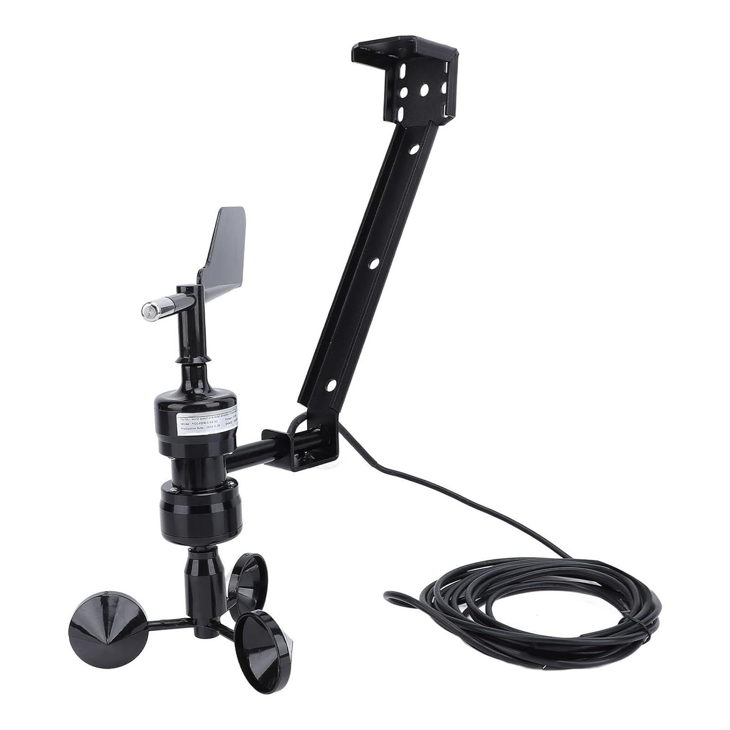 Wind Speed Direction Sensor, 3 Cups S Type Integrated Anemometer Transmitter with 02.5V Signal Output DC5V, for Meteorology Marine Environment Airport Port