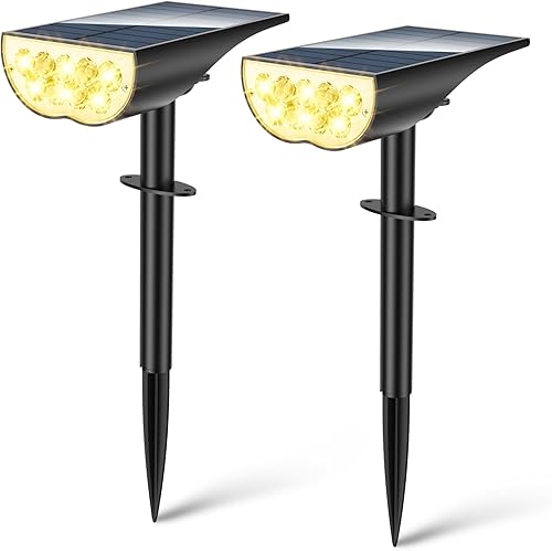 BAXIA TECHNOLOGY Focos solares impermeables para exteriores, 3 modos de iluminación, luces puntuales, luces solares del atardecer al amanecer, luces