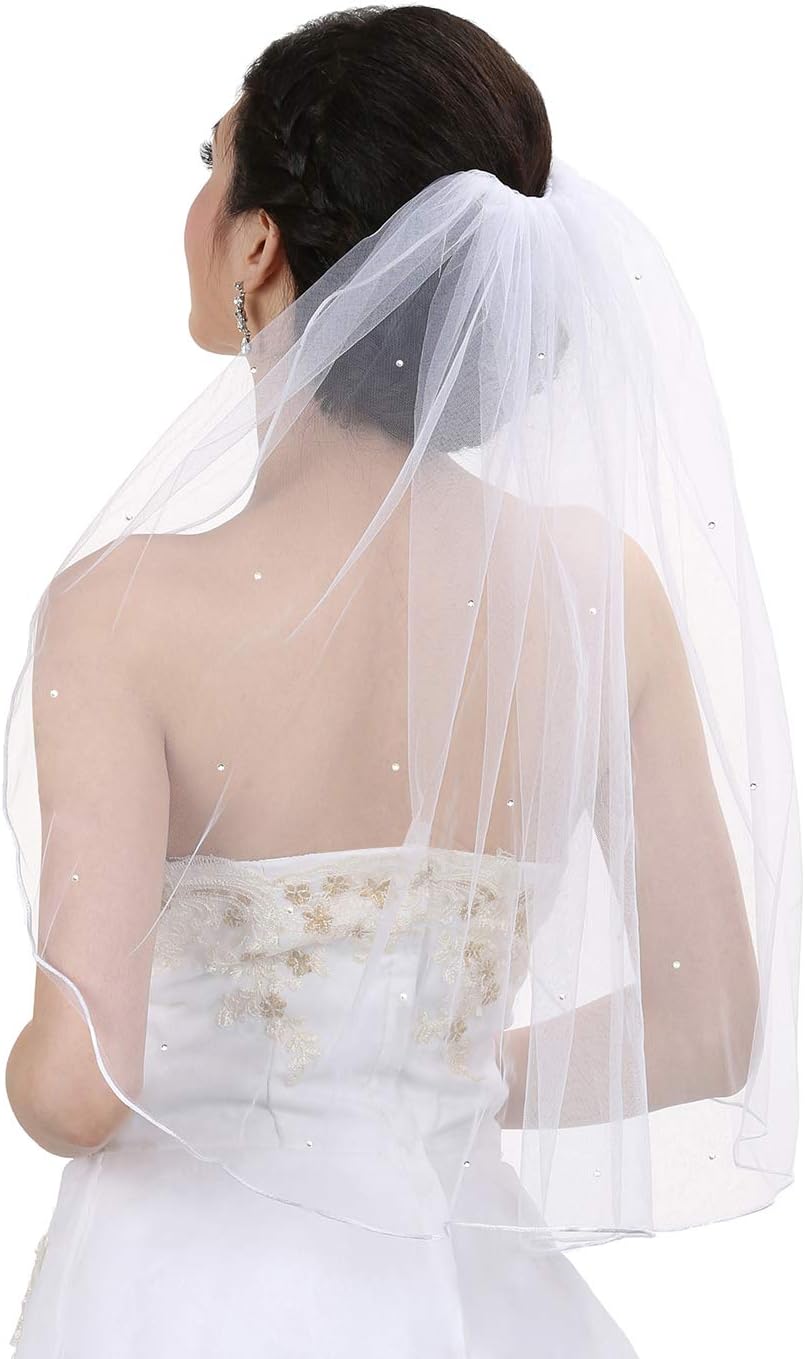 SAMKY 1T 1 Tier Rhinestone Crystal Rattail Edgel Bridal Wedding Veil