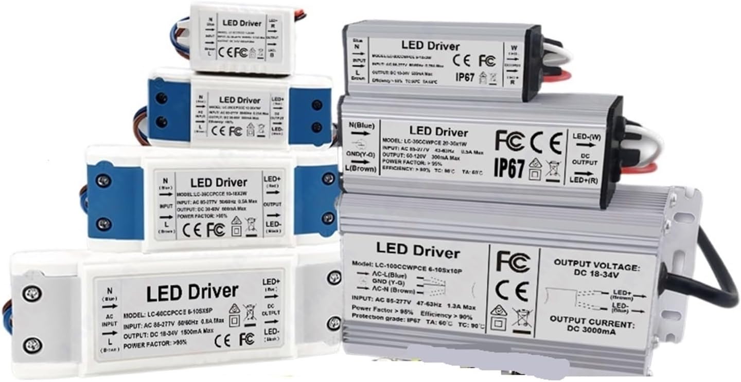 1 Pcs LED Driver Constant Current 300mA 450mA 600mA 900mA 1500mA Lighting Transformer 1W 3W 5W 10W 20W 30W 36W 50W 100W Power Supply(Aluminum Case,600mA 30 to 60V)