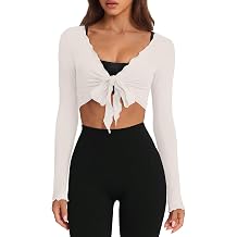 Womens Workout Tops Pilates Outfits for Women Long Sleeve Shirts Ballet Cover Ups Tie Front Wrap Tops Gym Sets