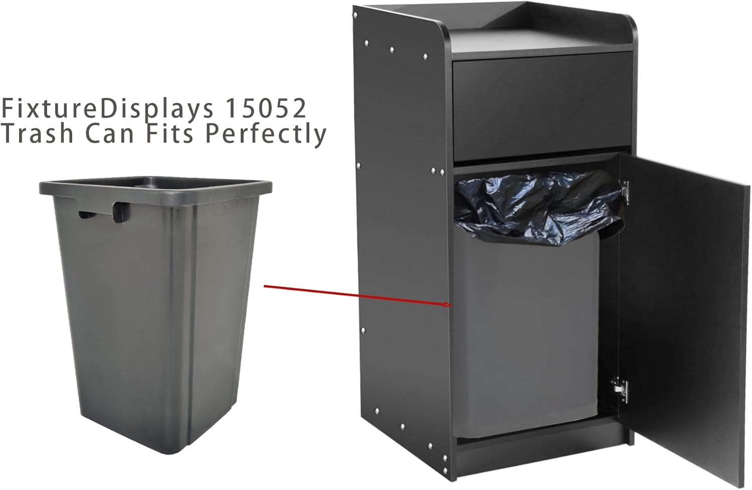 FixtureDisplays® Black Restaurant Fast Food Trash Bin Receptacle with Hinged Door, Recessed Tray Top, Holds Trash Bins Up to 36 Gallons 119232-BLACK-NEW-NPF