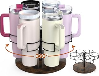 Kssiaz Rotating Stanley 40 oz Water Bottle Organizer Holder - Holds 6 Tumblers, Vintage Brown, Patented Easy Install Cup Accessory