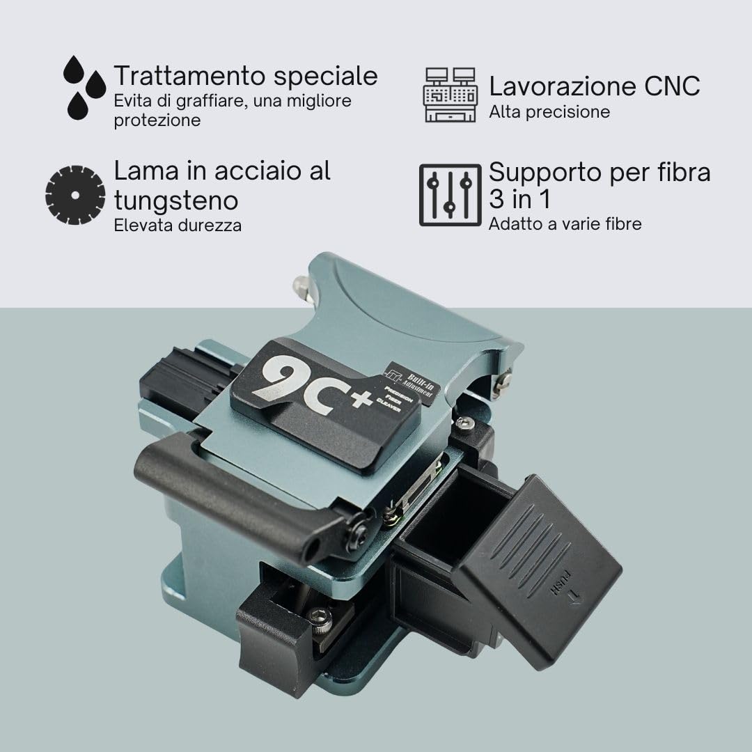 9C+ Mannaia per fibra ad alta precisione con rotazione automatica della lama e ritorno automatico, Fiber Cleaver taglierina fibra ottica con supporto per fibra 3 in 1 24 punti di taglio