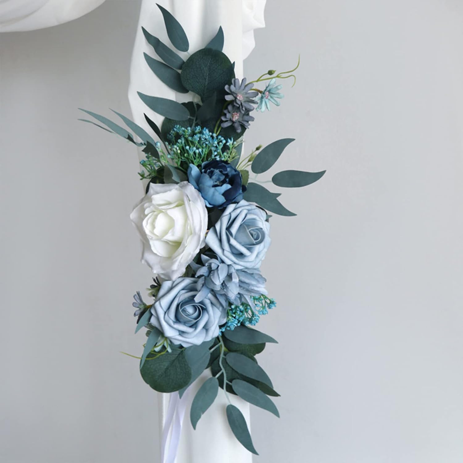 BFYDOAA Artificial Arch Flowers Pack of 2 Dusty Blue Rose Swag Ceremony Backdrop Floral Decoration for Wedding Ceremony Reception Welcome Signs (Dusty Blue)