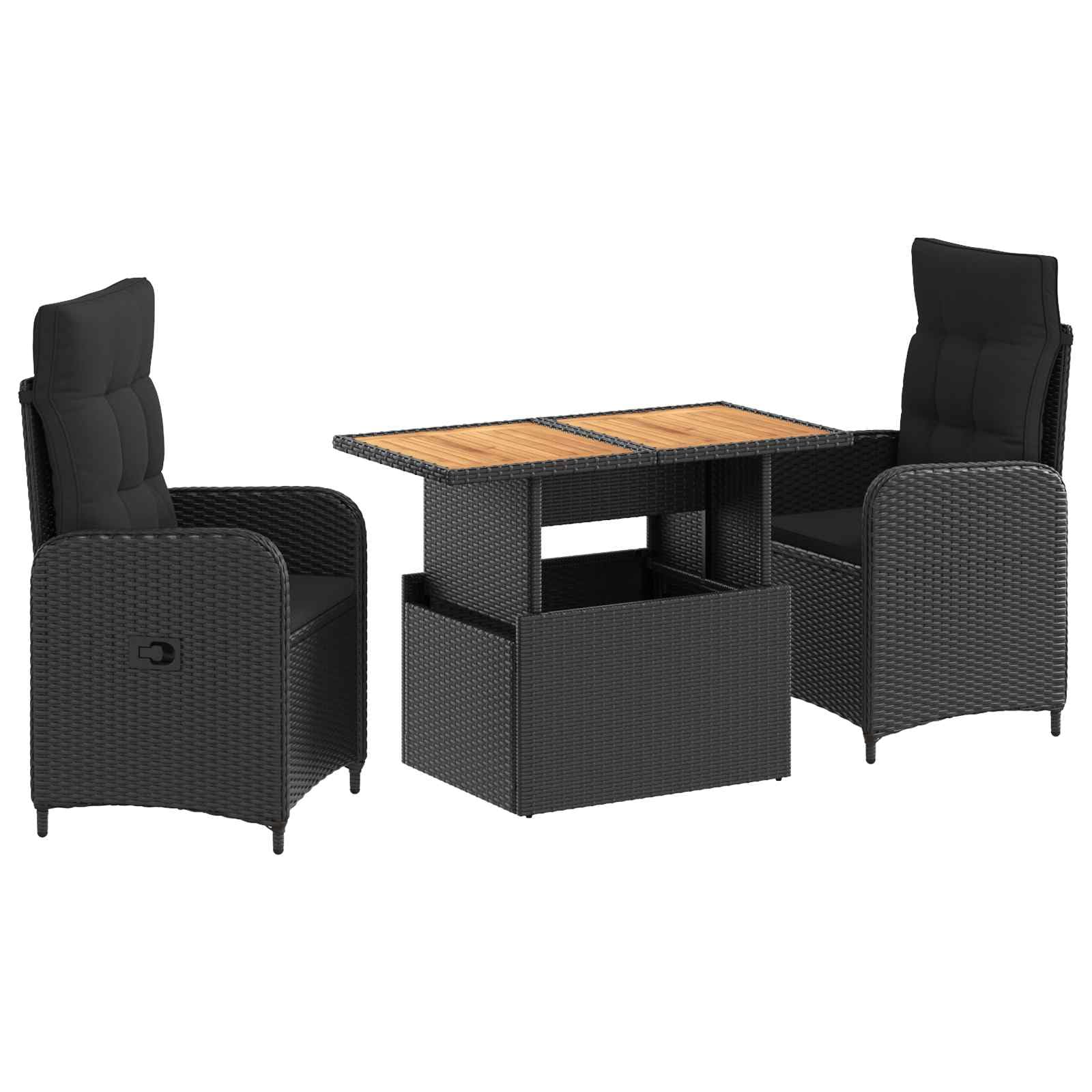 Salon moderne de jardin et ensemble de repas extérieur noir 3 pièces compact