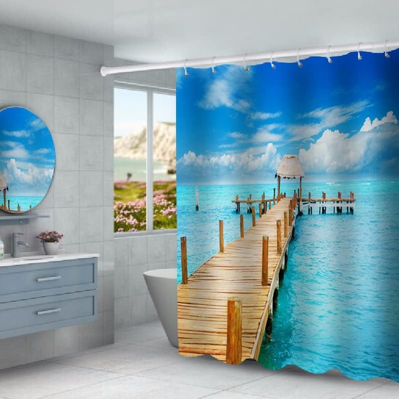 Shower Curtain Liner – Sea Pier Wooden Bridge Shower Curtain Home Bathroom Decor Shower Curtain Christmas Shower Curtain (Size : 152X183cm) (OneColor 152X183cm)