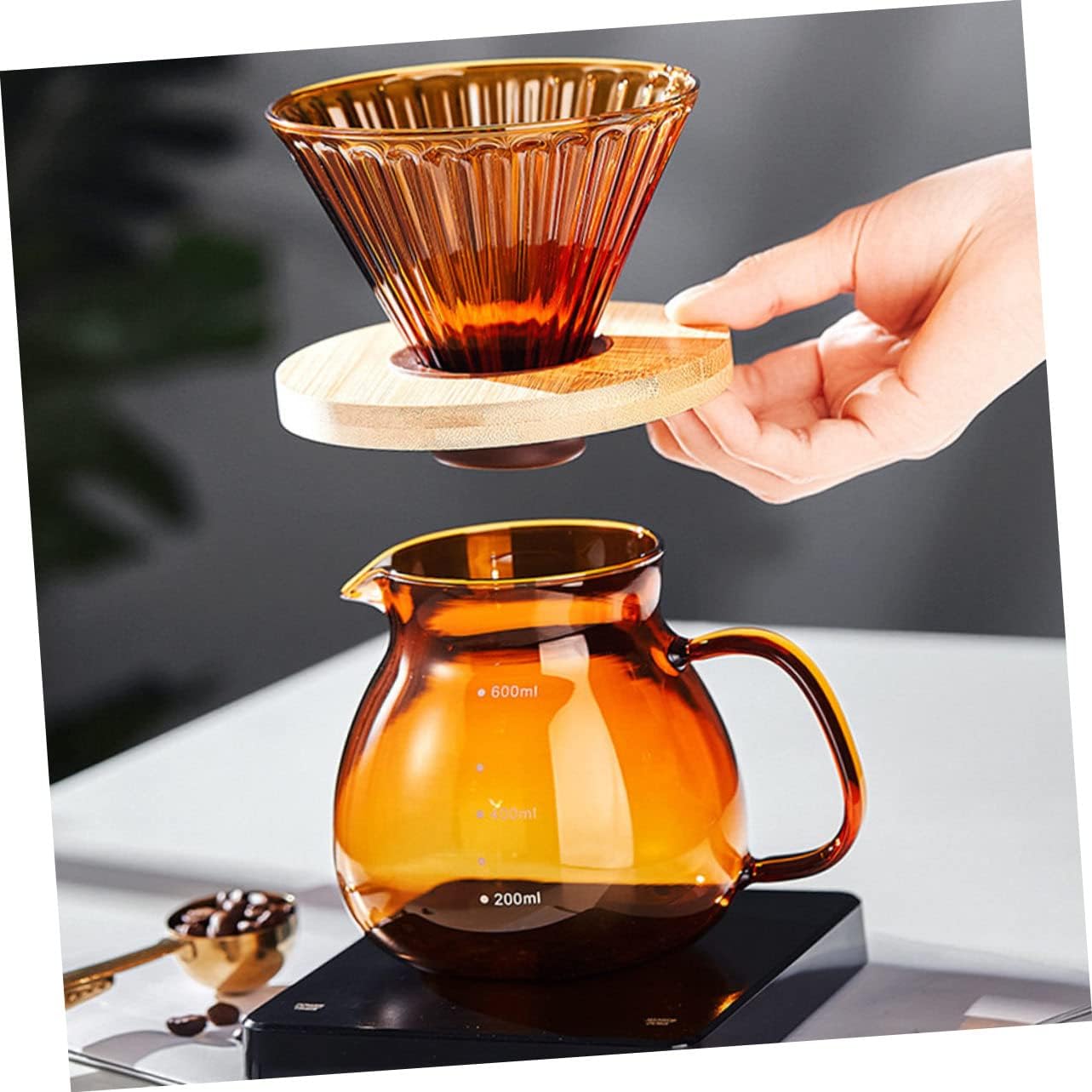 Pour-over Coffee Dripper Glass Wood Compatible Cup Filter for Cold Brew