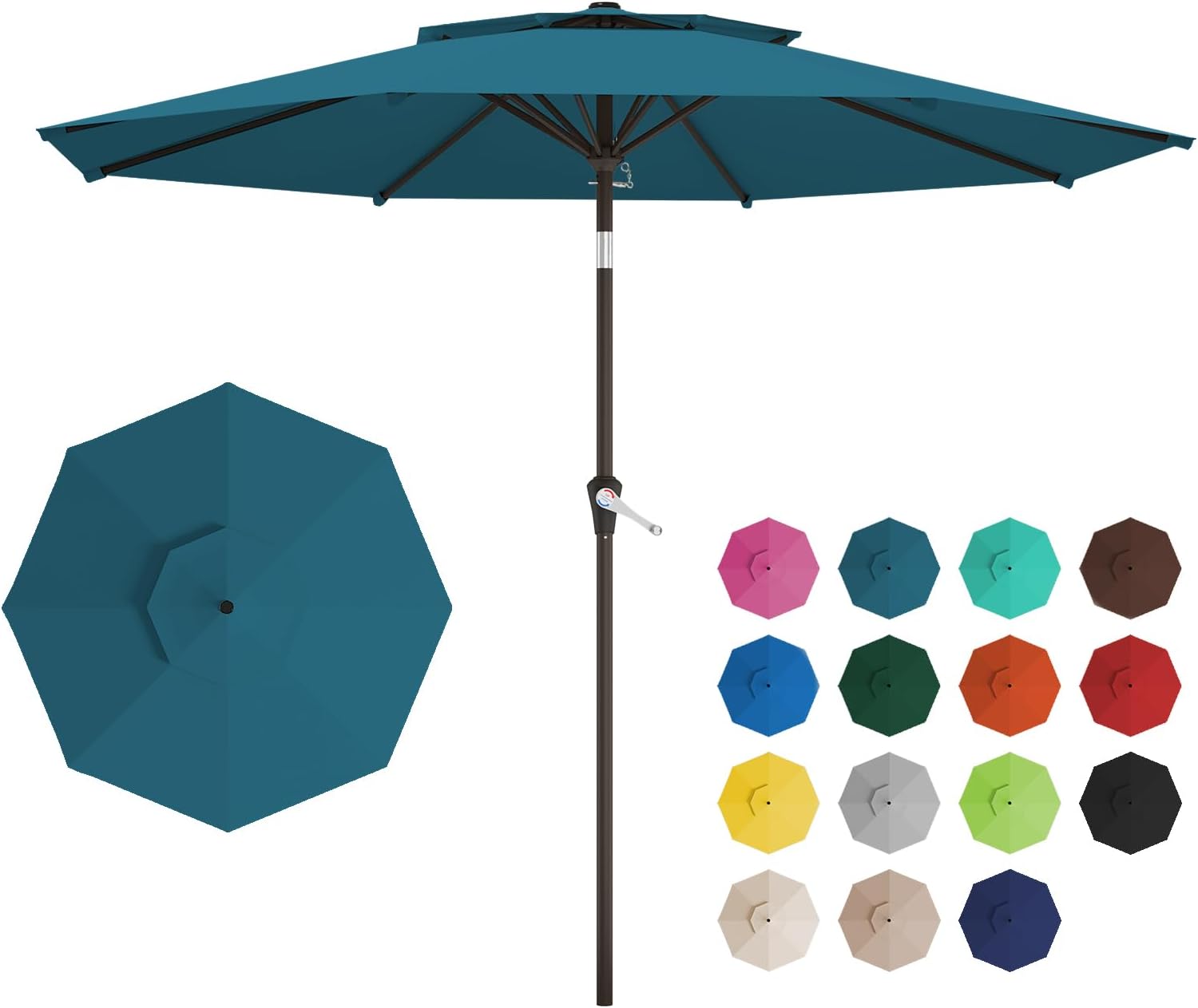 10FT 2-Tiers Outdoor Patio Umbrella, Outdoor Table Umbrella with Push Button Tilt and Crank, Vented Large Market Umbrella 8 Sturdy Ribs UV Protection for Pool, Backyard, Garden (Lake Blue)