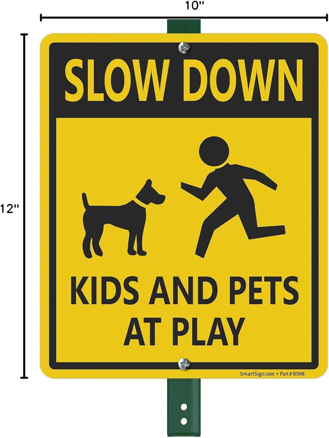SmartSign "Slow Down - Kids And Pets At Play" LawnBoss® Sign | 10" x 12" Aluminum Sign With 3' Stake