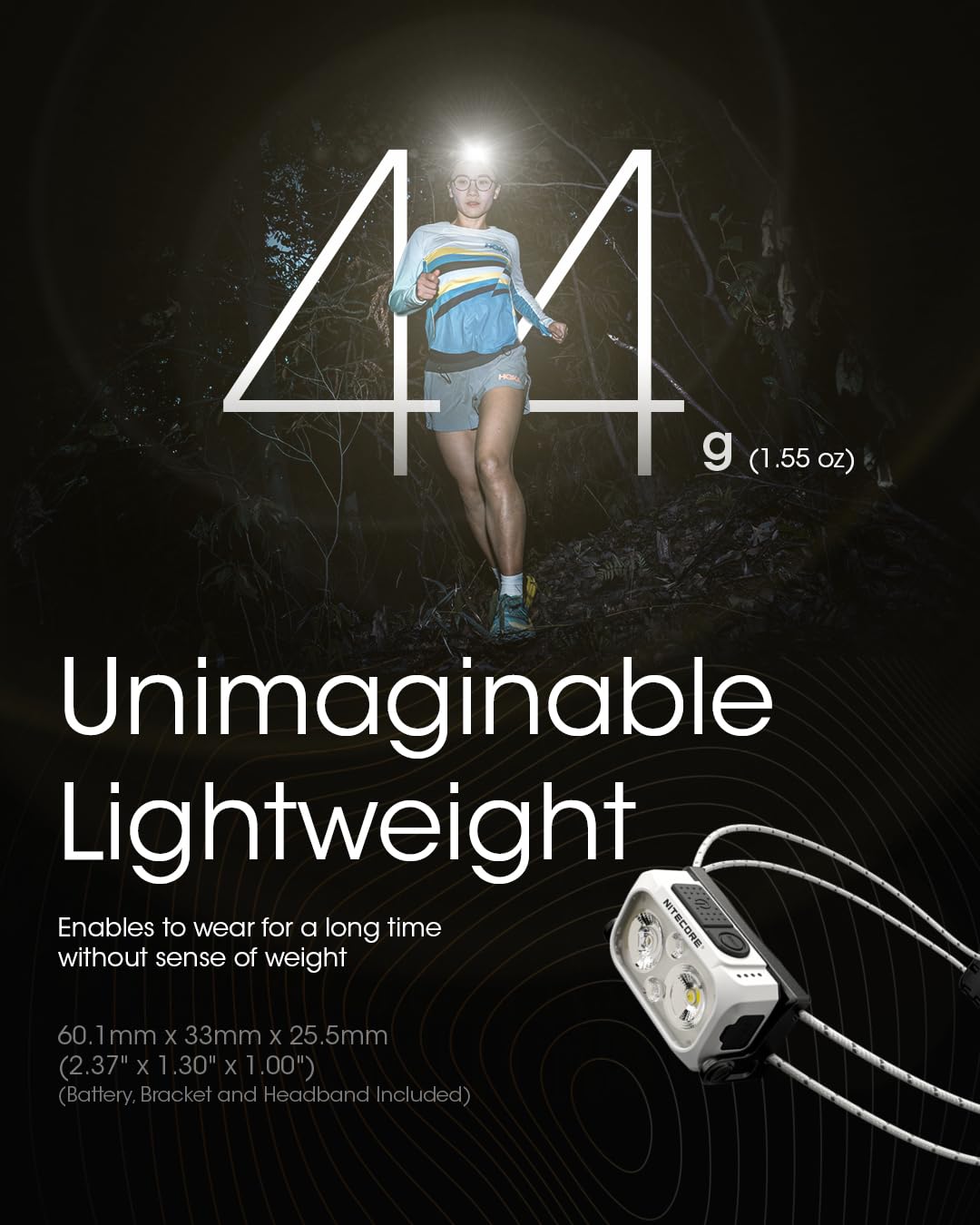 Nitecore Stirnlampe NU21, leicht, USB-C-aufladbare LED Kopflampe, 360 Lumen, 58 m Leuchtweite, Rotlicht für Nachtsicht, weiß