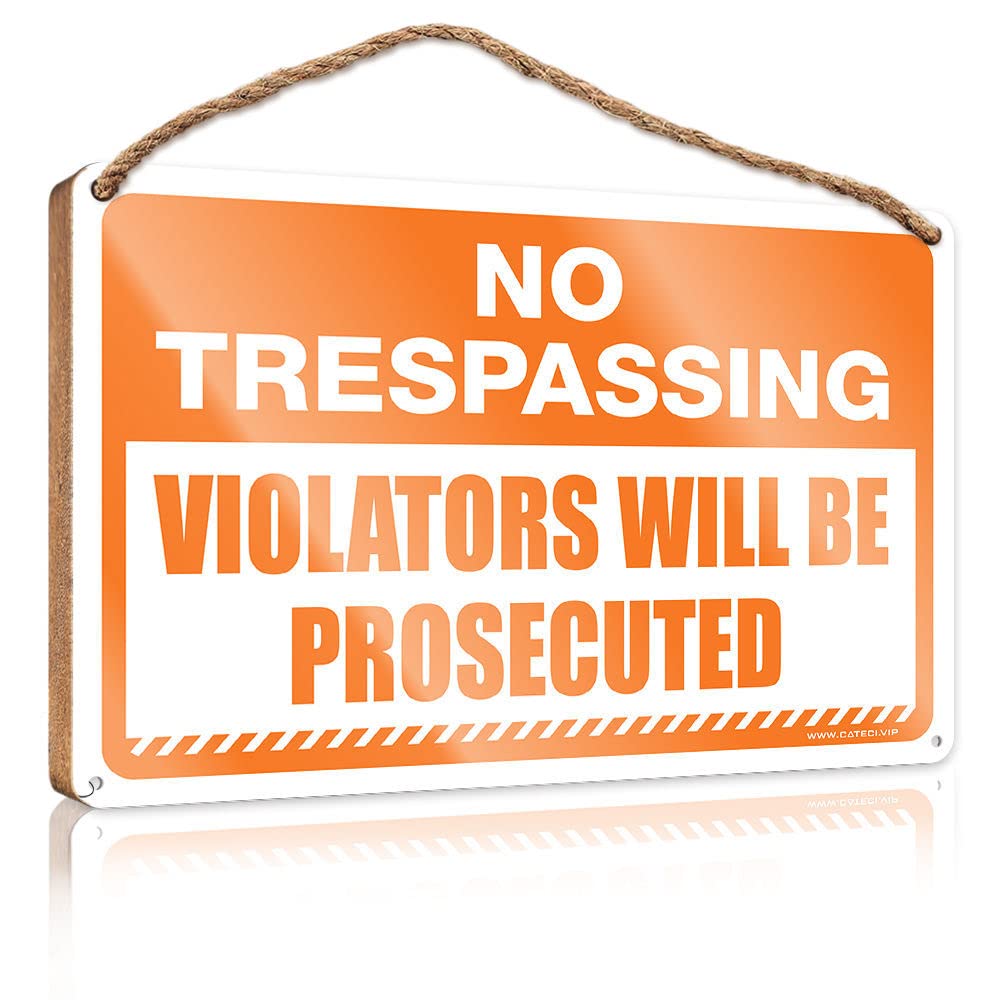 DTHA Funny Door Frame Sign No Trespassing Violators Will Be Prosecuted Wooden Sign Spring Signs For Home Decor Front Door Wooden Sign(23X35CM)