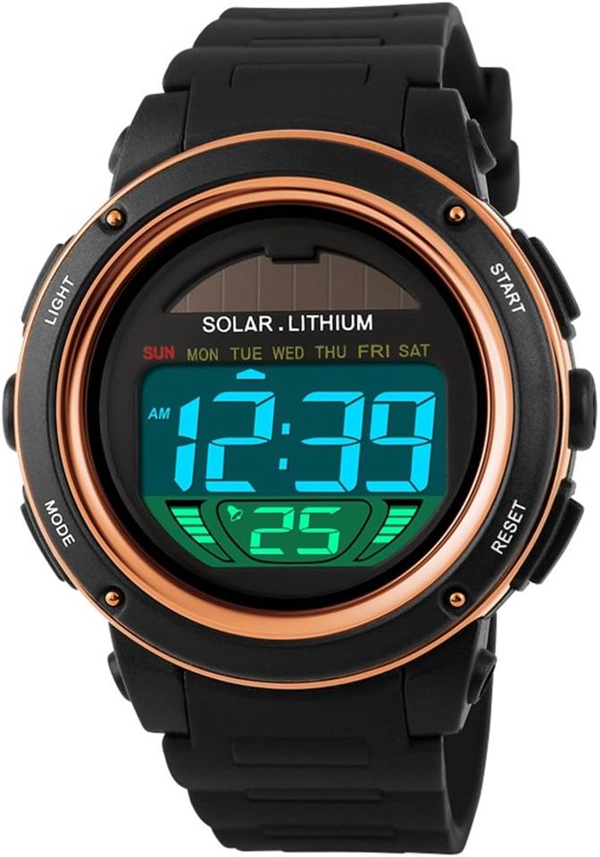 TONSHENUnisex Sports Digital Watches Waterproof Outdoors Military Stopwatch Date Calendar Alarm LED Display 50M Water Resistant Rubber Strap Solar Wrist Watch for Men Women