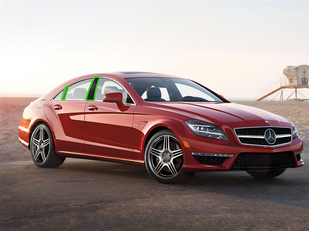 Rvinyl Pillar Post Window Trim Compatible with Mercedes-Benz CLS-Class 2012-2014 (Sedan) - Gloss (Black)