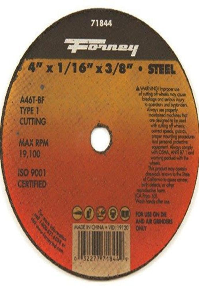 Disque à tronçonner Forney 71841 pour couper l'acier proprement avec axe de 3/8 pouce