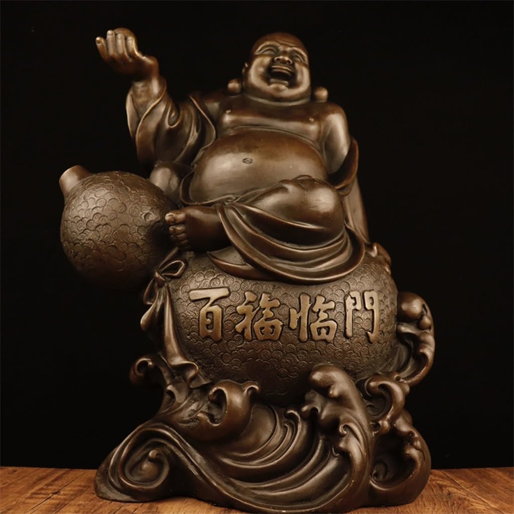Posąg Buddy do wnętrz brązowa figurka Budda Maitreya Budda uśmiechnięty Budda miedziane ozdoby domowe rzemiosło Bodhisattwa statua medytująca statua buddy figurka rzeźba