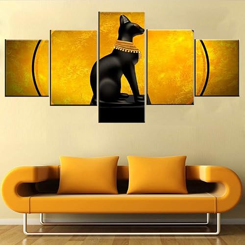 Miniatura 23 de Lienzo egipcio de 5 paneles, arte para pared, símbolos jeroglíficos en la pared, cuadros vintage de Egipto para sala de estar, impresiones HD, obras