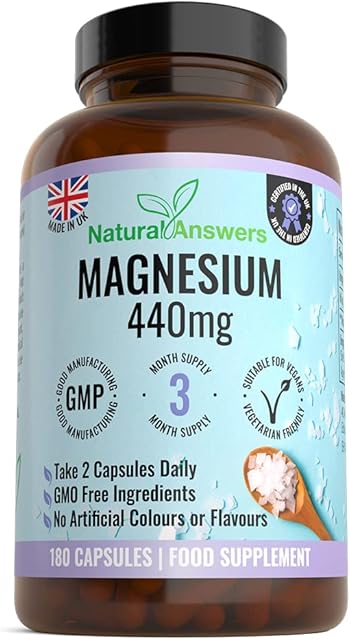 180 Magnesium Citrate Capsules (3 Months Supply) - 440mg Potent High Strength Vegetarian Supplements for Men and Women for Fatigue, Tiredness, and Bone, Teeth and Muscle Support