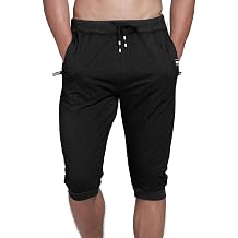 YSENTO Mens Cotton Casual 3/4 Jogger Running Capri Pants Below Knee Gym Workout Shorts Zipper Pockets