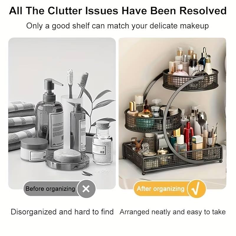 Calaytaly Makeup Organizer Countertop for Vanity, 3 Tier Bathroom Bedroom Counter Skincare Organizer Cosmetic Display Shelf Vanity Accessories for Women Multi-Purpose Metal Storage Rack for Home, Office