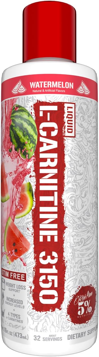 5% Nutrition Rich Piana Liquid L-Carnitine 3150 | Premium 4 Source Blend + GBB, The Super Carnitine (Watermelon Candy)