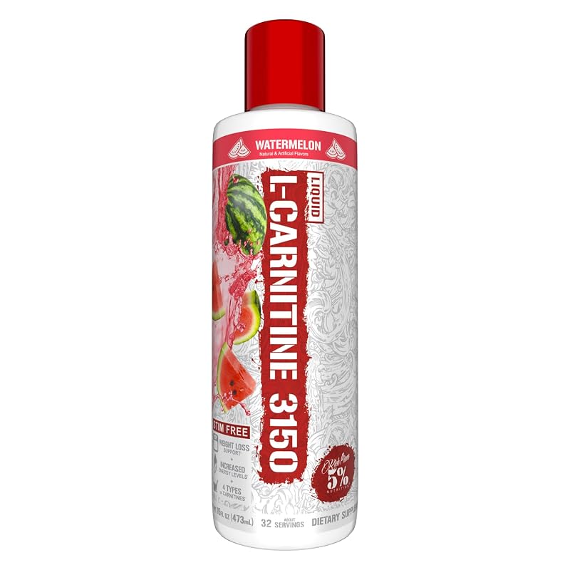 5% Nutrition Suplemento líquido de L-carnitina 3.150 mg sabor melancia, 473 mL