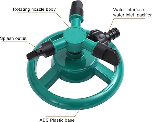 Miniatura 5 de Aspersor de césped de base redonda de 360, rociador giratorio ajustable para patio, riego de jardín con patrones de pulverización eficientes en agua