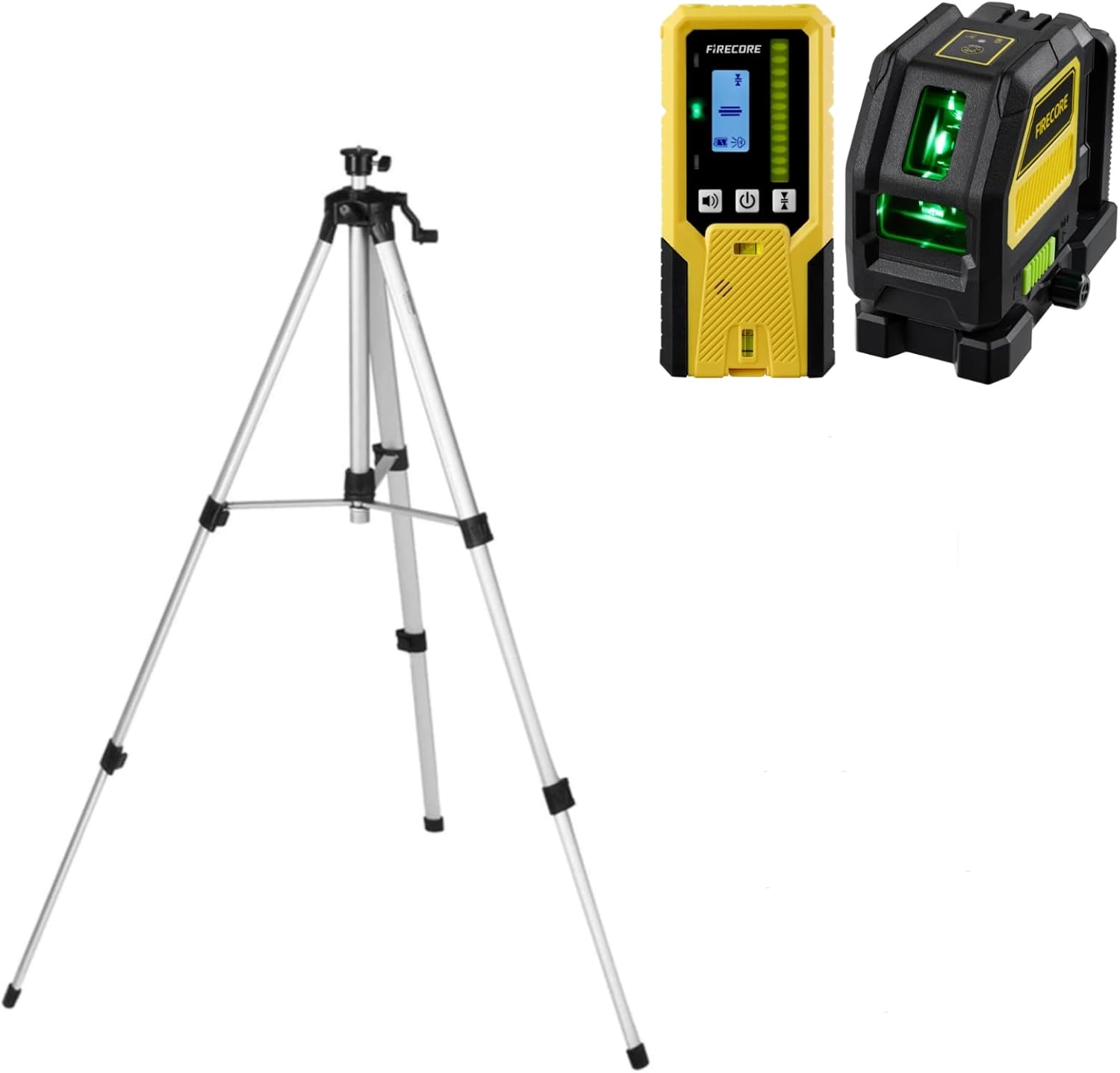 Firecore 60 Inch Laser Tripod & 130Ft Self Leveling Green Cross Line Laser Level with Receiver