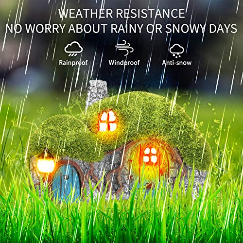 Darkdec Outdoor Figurine Lights Garden House Statue And Mushroom Fairy House Decor Outdoor Statues With Solar Lights Garden For Patio Lawn Yard Ornaments, Housewarming Gift #TOP6
