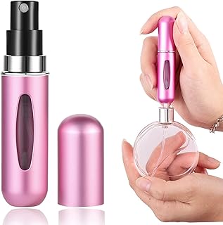 زجاجة زذاذ للعطر صغيرة ومحمولة قابلة لإعادة الملء بسعة 5 مل، زجاجة رذاذ عطر للسفر والرحلات (زهري فاتح)