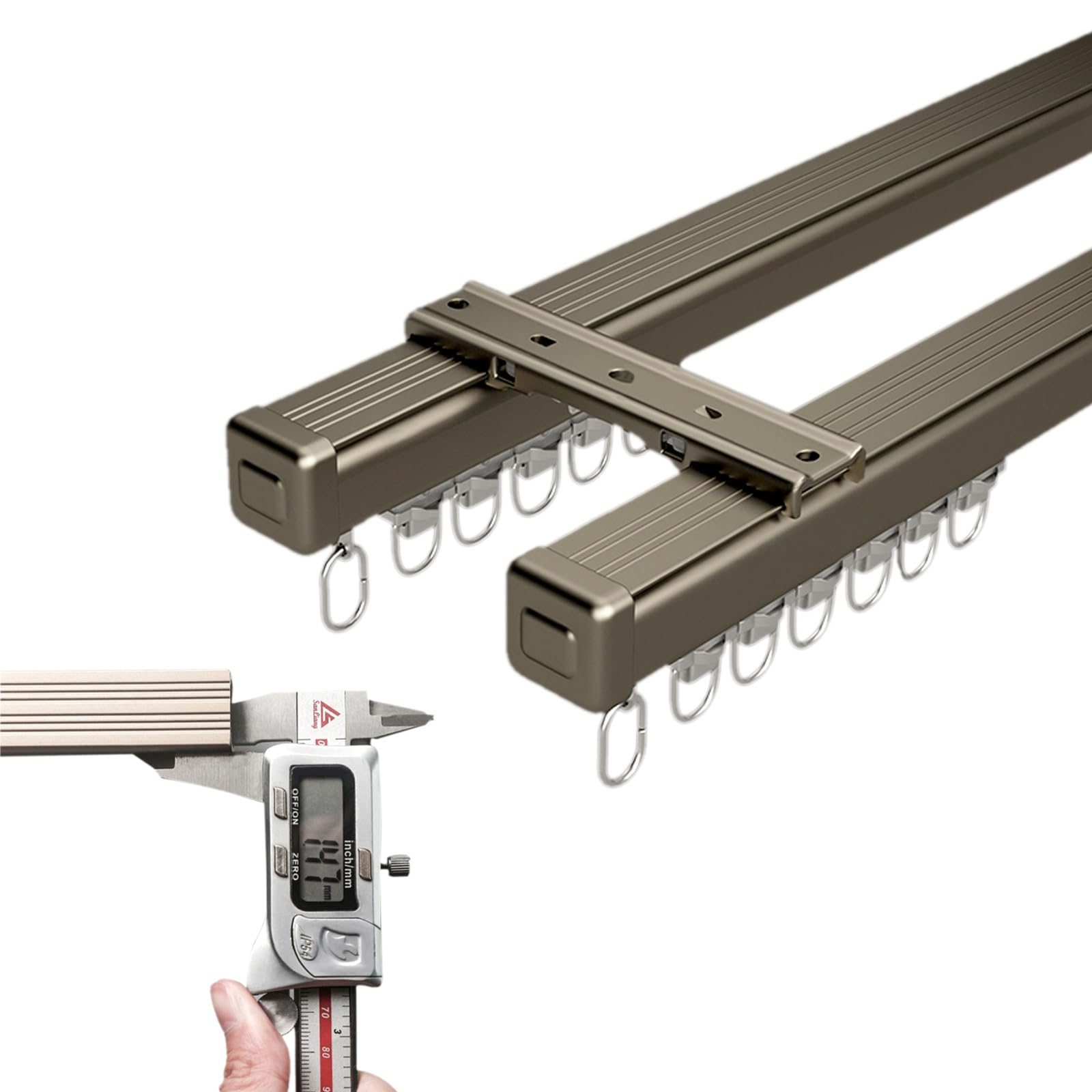 Rail double en aluminium marron carbonisé de 410 cm pour rideau