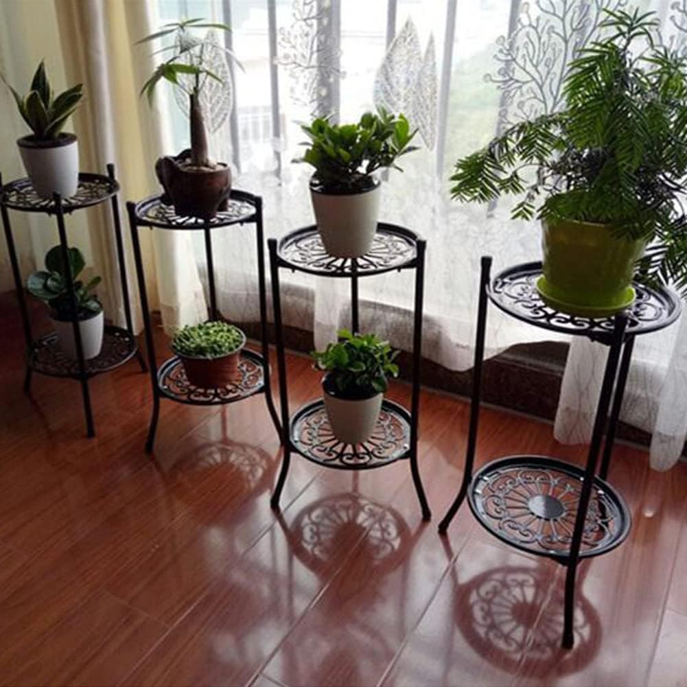Plant Stand Indoor, 2 Tier Tall Plant Stands, Suitable Flower Pot Holder, Strong Wrought Iron Stand, Decorative Plants Shelf for Corner, Portable Metal Plant Stand, Convinient Pot Stand for Decor