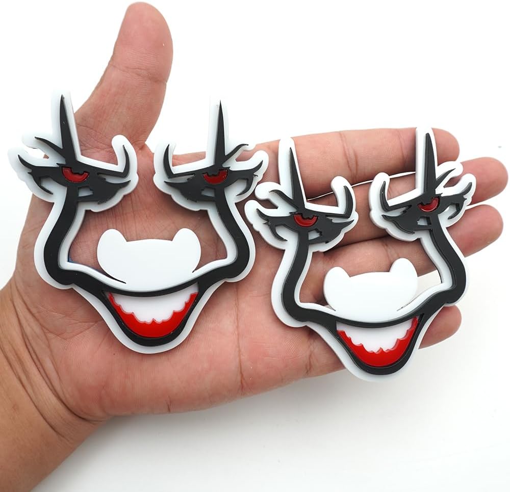 Pair Set Pennywise Emblem 3D Angry Agressive Custom Badges Nightmare Replacement for Universal Car Body Motorcycle SUV Door Window Decoration (Black White)