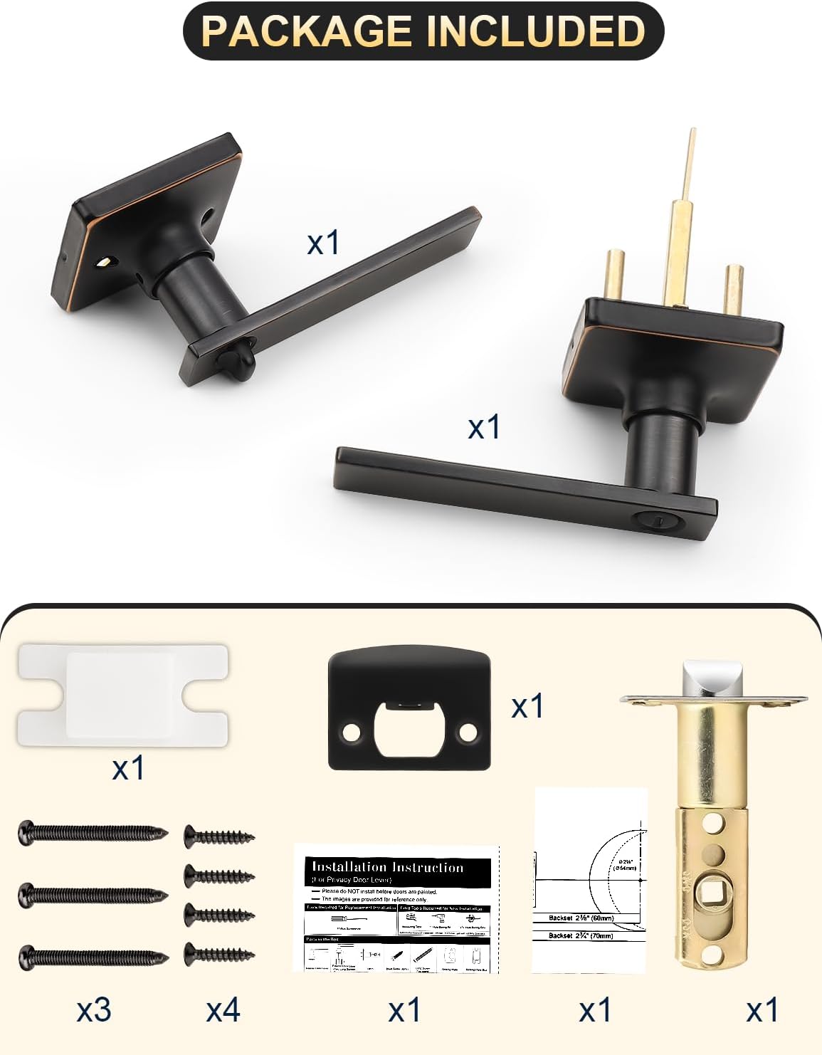 Mengico 10 Pack Oil Rubbed Bronze Privacy Lever Door Handle Interior with Lock, Heavy Duty Square Door Lock for Bed/Bath, Keyless Door Locksets, Reversible for Left Right Handed Doors