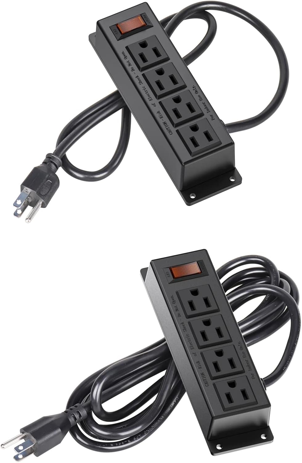 4 Outlet Mountable Power Strip, 1x3Ft and 1x10Ft Power Cord Flat Plug Power Socket for Office, Industrial, Home