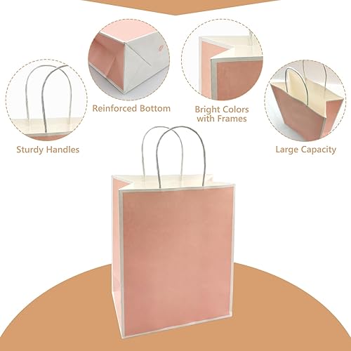 Miniatura 2 de WBJKZJD Bolsas de regalo, 24 paquetes de bolsas de papel con asas de 8 x 4 x 10 pulgadas, bolsas de regalo de papel kraft para bodas, cumpleaños,