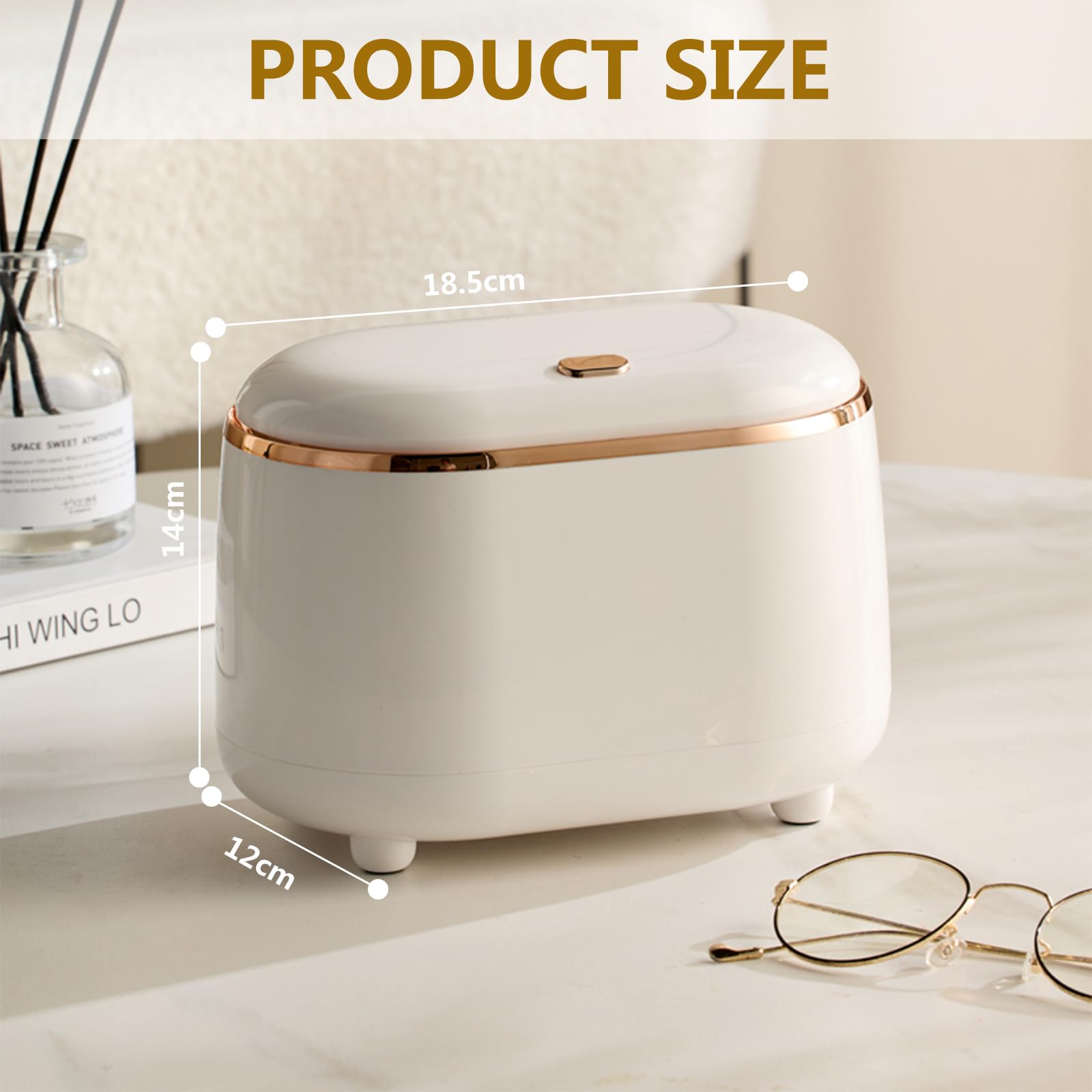 Mini Cestino da Scrivania,Pattumiera da Tavolocon Coperchio,Portable Cestino da Tavolo per Camere da Letto, Sale da Pranzo, Bagni, Uffici Ecc. (Bianco)