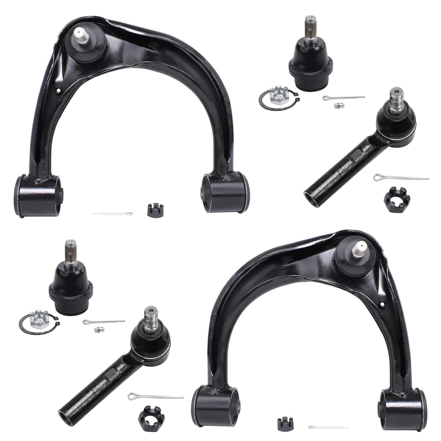 Detroit Axle - 6PC Front Upper Control Arms + Lower Ball Joints + Outer Tie