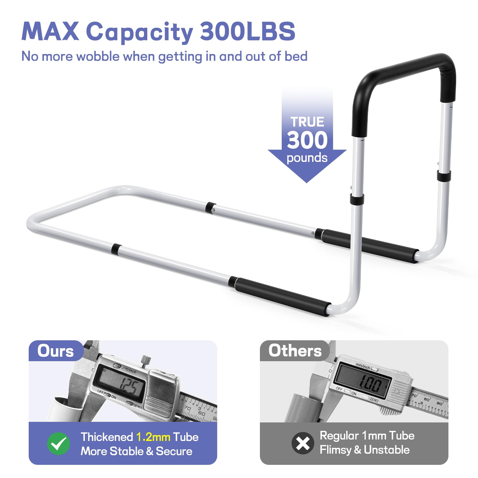 TABEKE Bed Rails for Elderly Adults, Adjustable Bed Assist Rails for Seniors, Portable Bed Support Bar Mobility Assistant with Foam Handle & Double Side Storage Bag Fits King, Queen, Full, Twin Bed