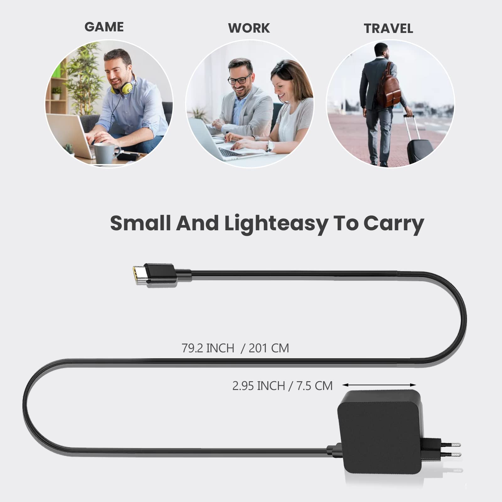 Chargeur USB C 65W Compatible avec LG Gram séries 14, 15, 16, 17, 14Z90Q, 15Z90Q, 16T90P, 16Z90P, 16T90Q, 17Z90P, 17Z95P, 17Z90Q, 17Z90R et 17Z90S et Les Samsung Galaxy S23/Note